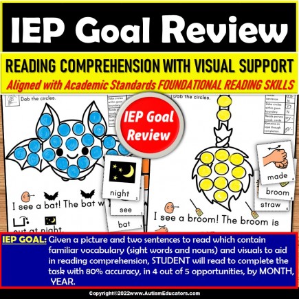 Reading Comprehension with Visuals for AUTUMN Fine Motor IEP Goal Review Autism